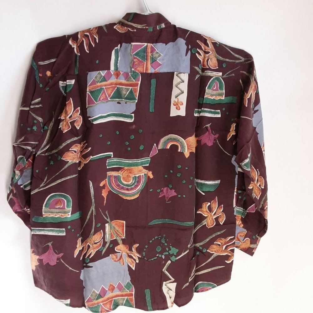 100% Silk Men's Geometric Long Sleeve Button Up - Picture 4 of 6